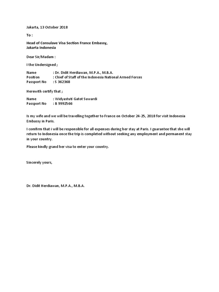 Visa Request for Dr. Herdiawan's Wife | PDF