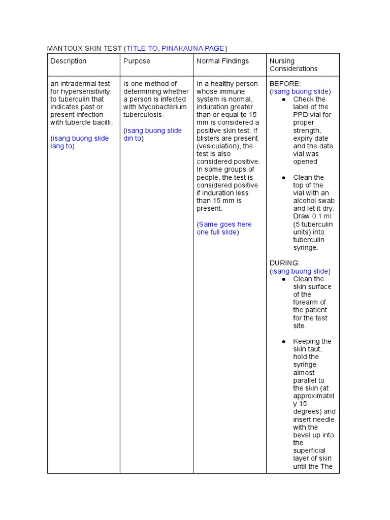 Mantoux Skin Test | PDF | Clinical Medicine | Health Sciences