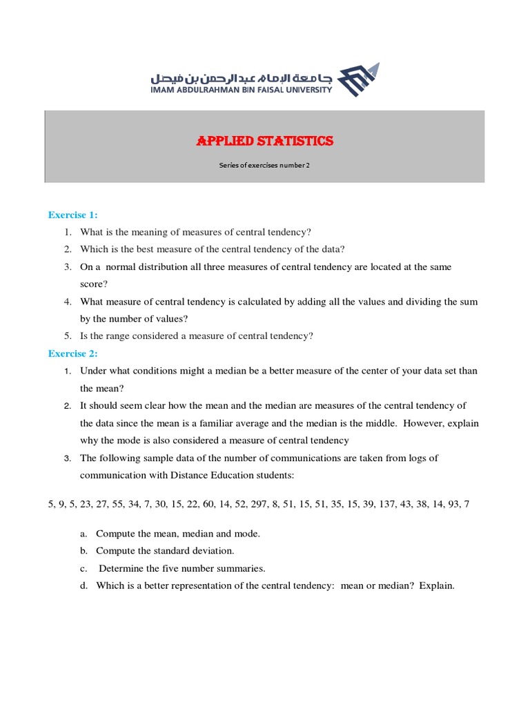 Applied Statistics: Exercise 1 | PDF | Mode (Statistics) | Median