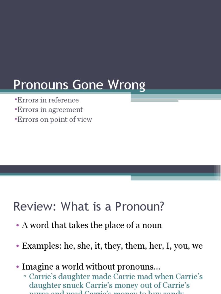 Pronouns Gone Wrong Errors in Reference Errors in Agreement Errors On
