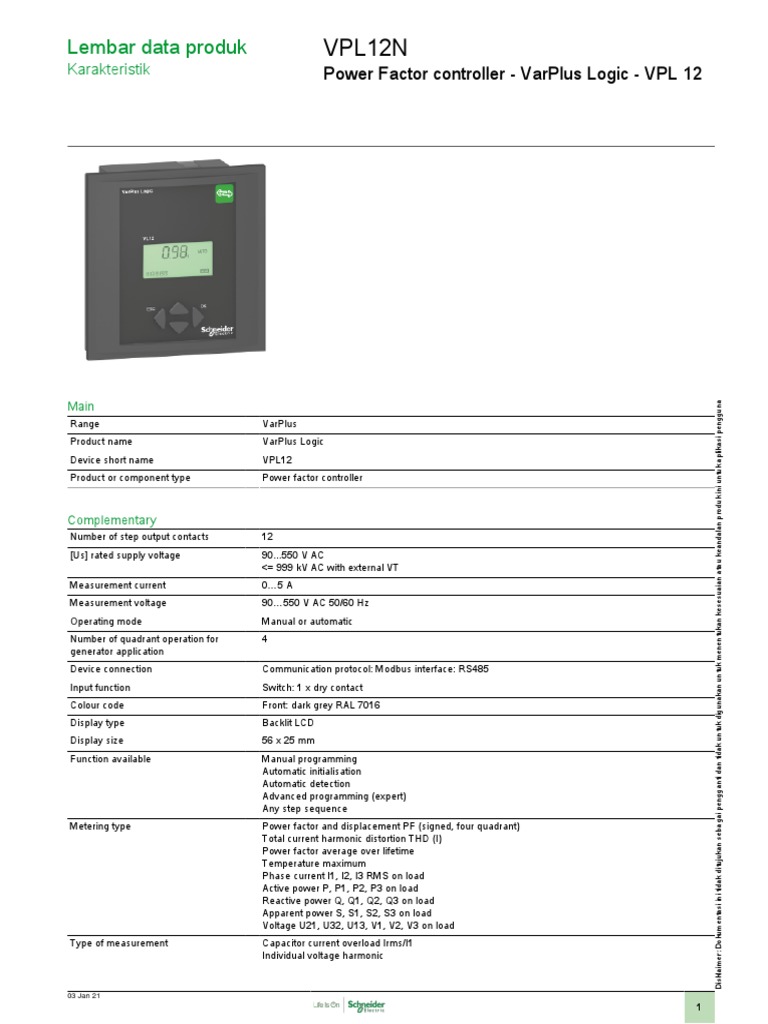 Schneider VPL12N Power Factor Controller | PDF | Relay | Alternating ...