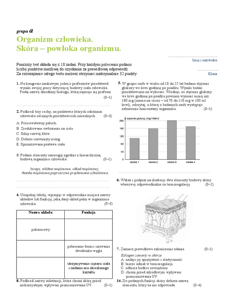 Organizm Człowieka Skóra Powłoka Organizmu Sprawdzian Pdf Organizm Człowieka. Skóra - Powłoka Organizmu.: Grupa | PDF