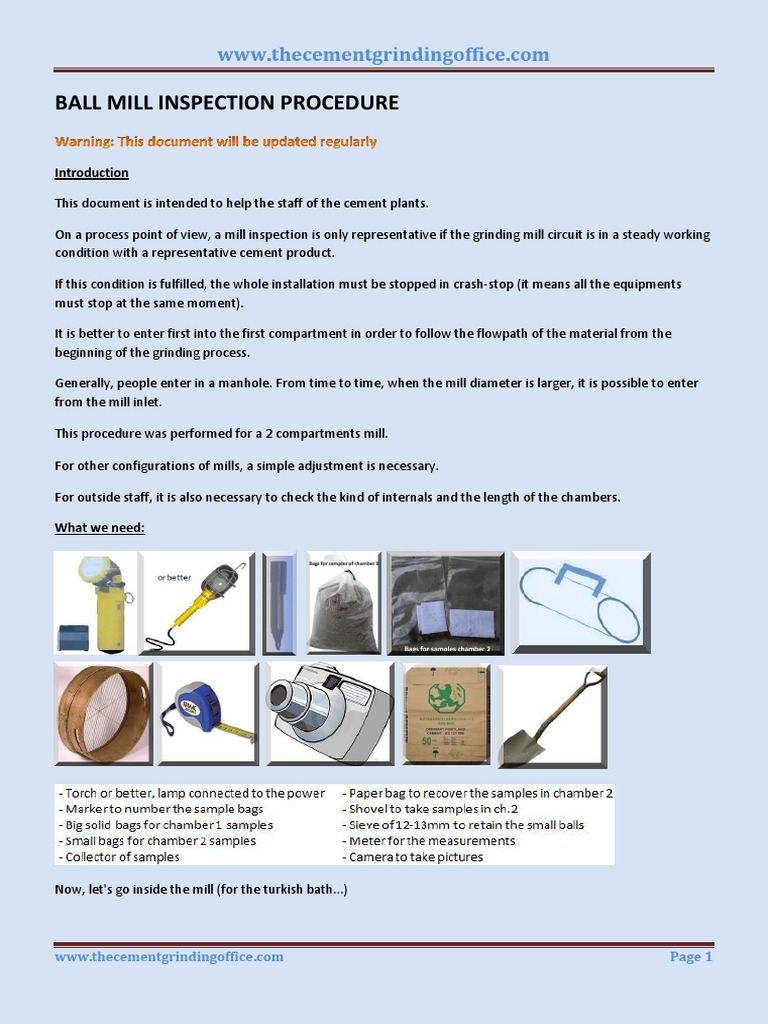 Ball Mill Inspection Procedure Guide | PDF | Mill (Grinding) | Wear