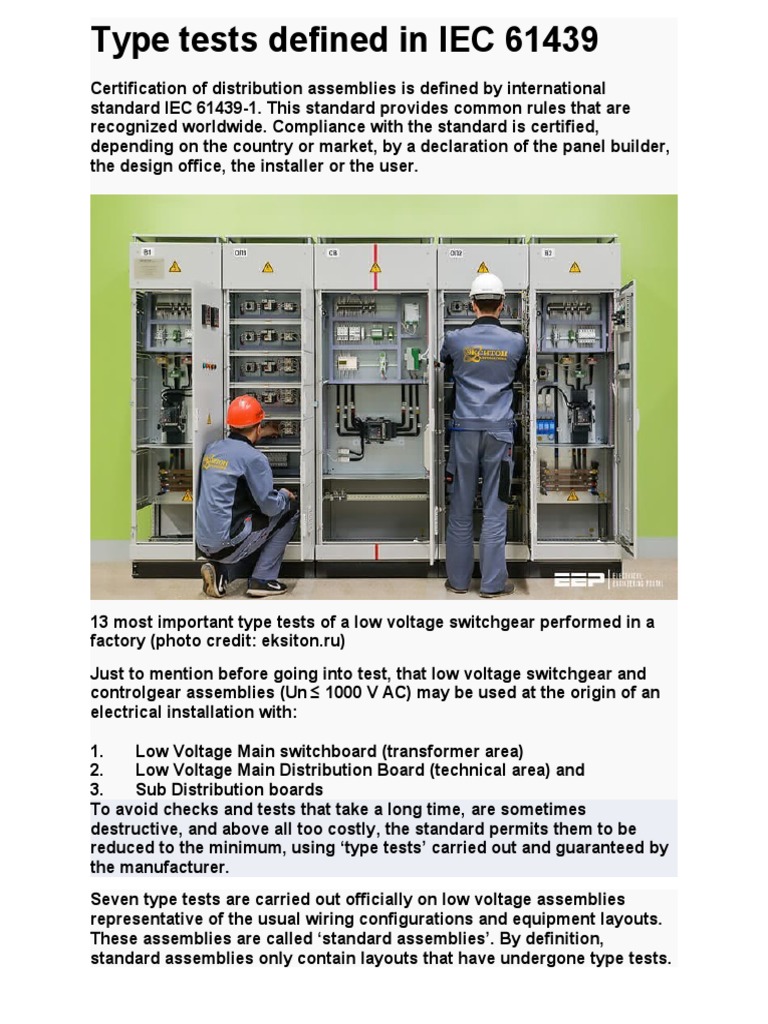 Type Tests Defined in IEC 61439 | PDF | Electrical Resistance And ...