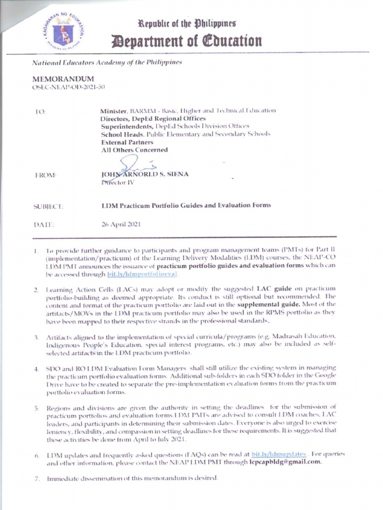 OSEC NEAP OD 2021 50 LDM Practicum Portfolio Guides and Evaluation ...