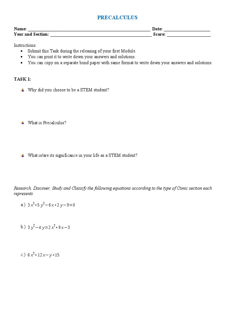 Precalculus Task 1 | PDF | Career & Growth