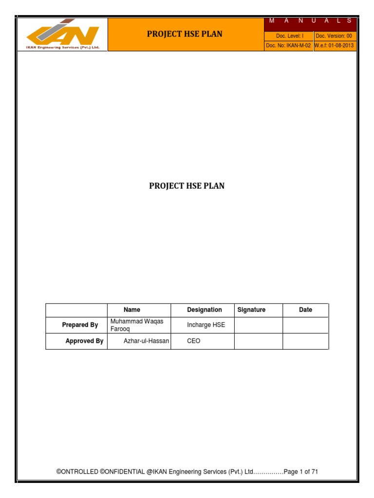 Project HSE Plan | PDF | Safety | Occupational Safety And Health