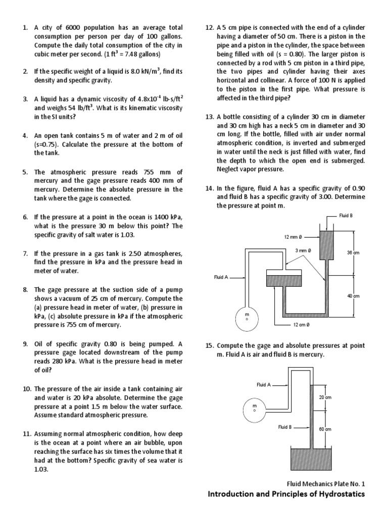 Fluid Mechanics Pressure Calculations | PDF | Pressure | Pressure ...
