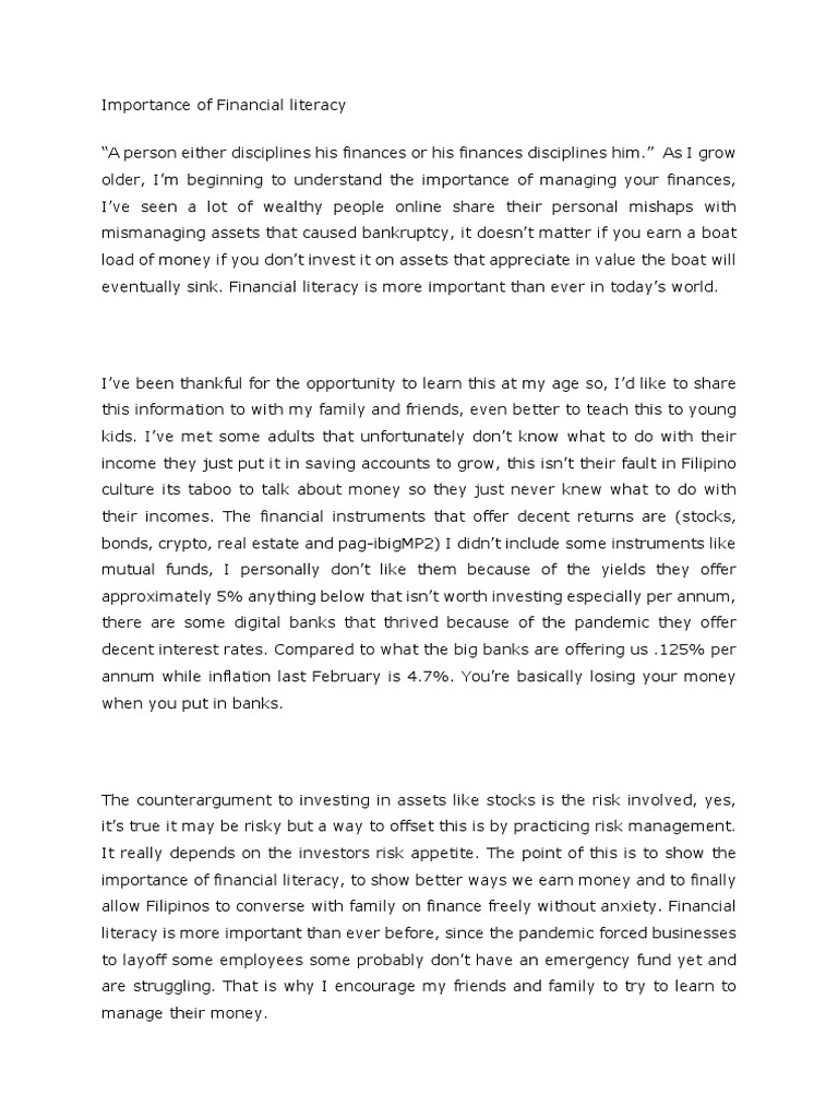 Importance of Financial Literacy | PDF