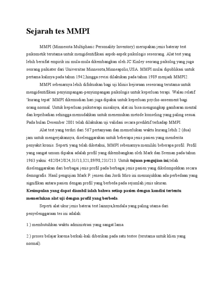 Mmpi Minnesota Multiphasic Personality Inventory