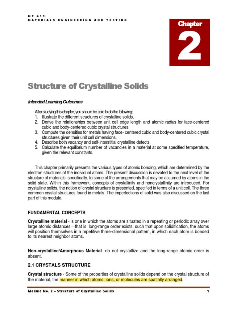 Module 2. Structure of Crystalline Solids | PDF | Dislocation | Crystal ...