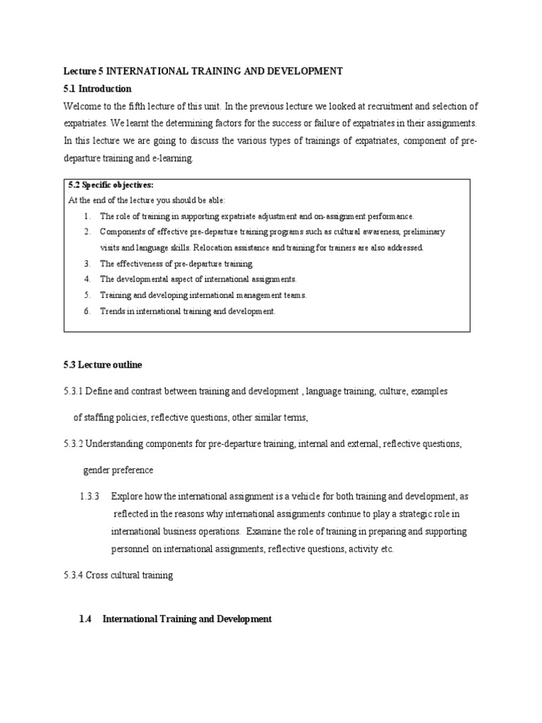 Lecture 5 International Training and Development PDF Goal