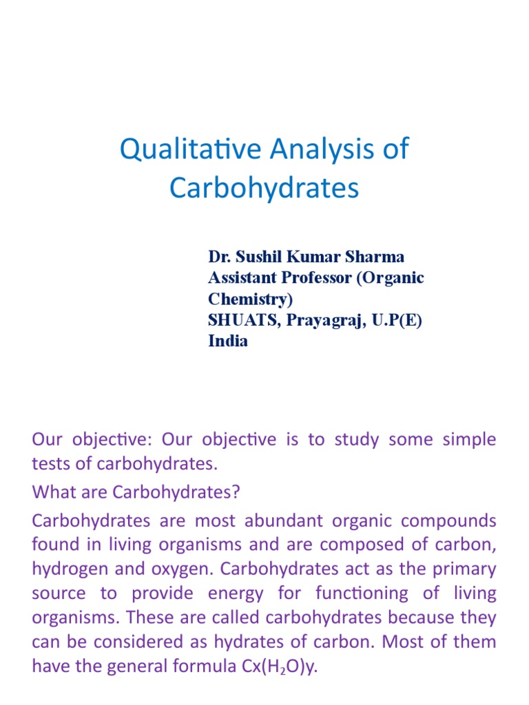 Qualitative Analysis of Carbohydrates PDF Carbohydrates Chemistry