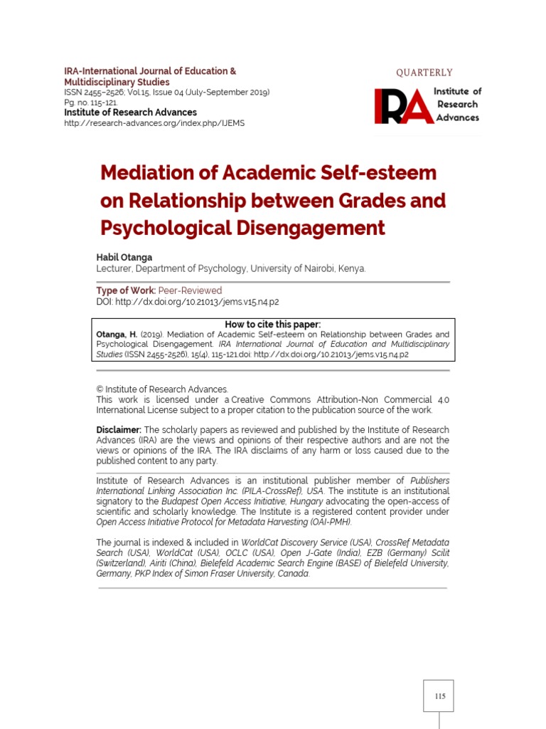 Mediation of Academic Self Esteem On Rel | PDF | Self Esteem | Motivational