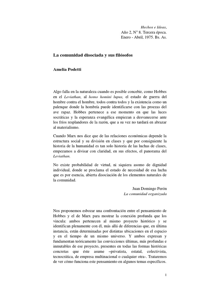Podetti Amelia La Comunidad Disociada y Sus Filosofos Hechos e