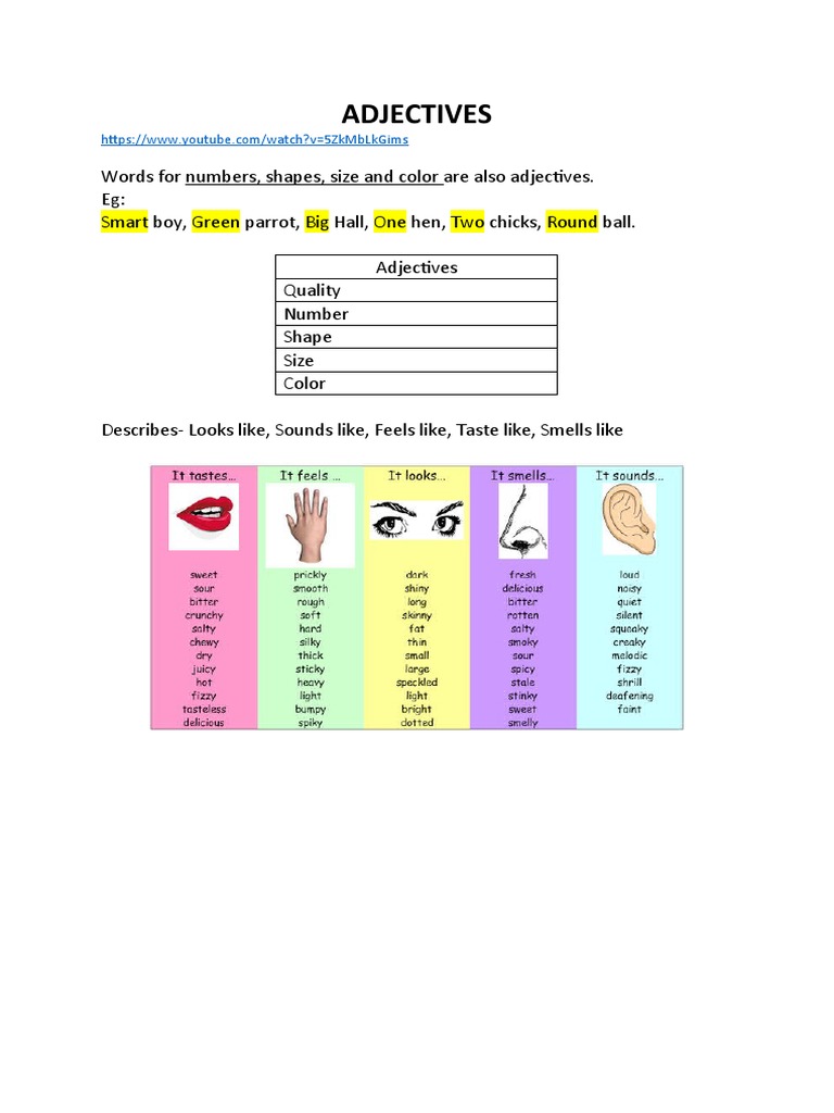Adjectives | PDF | Language Arts & Discipline | Foreign Language Studies