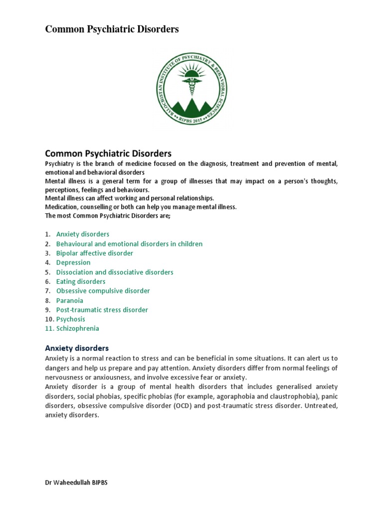 Overview of Common Psychiatric Disorders | PDF | Mental Disorder ...