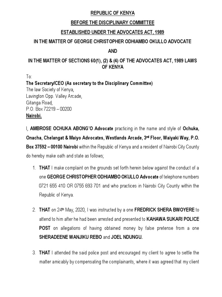Complaint Against Advocate PDF Professional Ethics Advocate