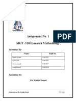 Assignment No. 1 MGT - 518 Research Methodology: Submitted by