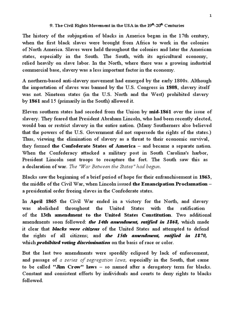 Civil Rights Movement Overview 19th-20th Century | PDF | American Civil ...