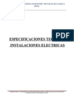Especificaciones Tecnicas Instalaciones Electricas: Municipalidad Distrital de Montero-Provincia de Ayabaca - Piura