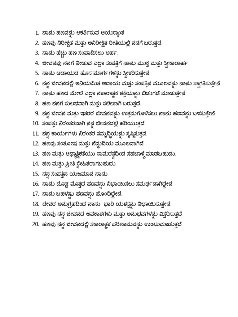 Affirmations in Kannada PDF