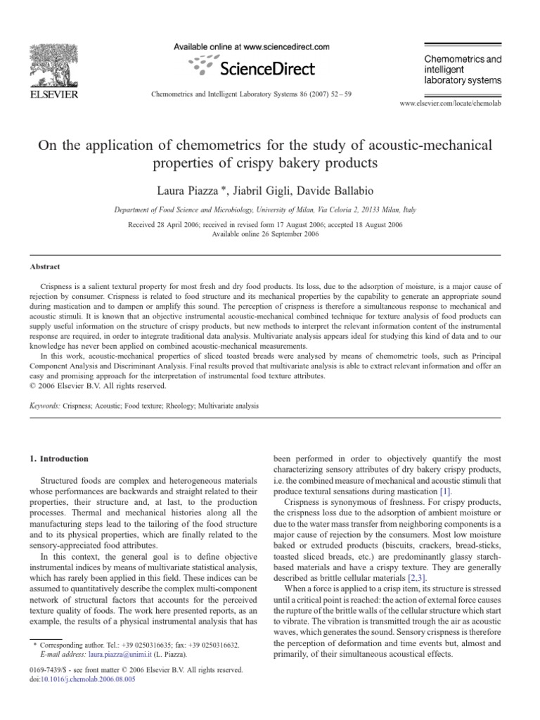 On The Application of Chemometrics For T PDF Principal Component