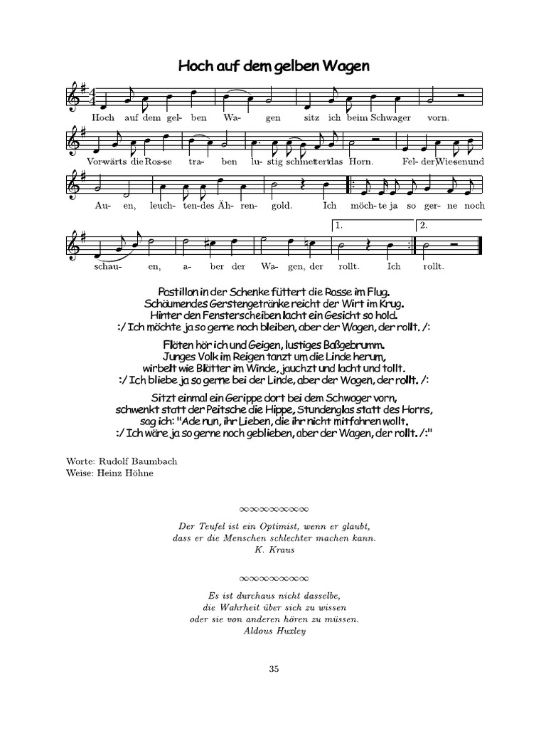 Lied Hoch Auf Dem Gelben Wagen Text