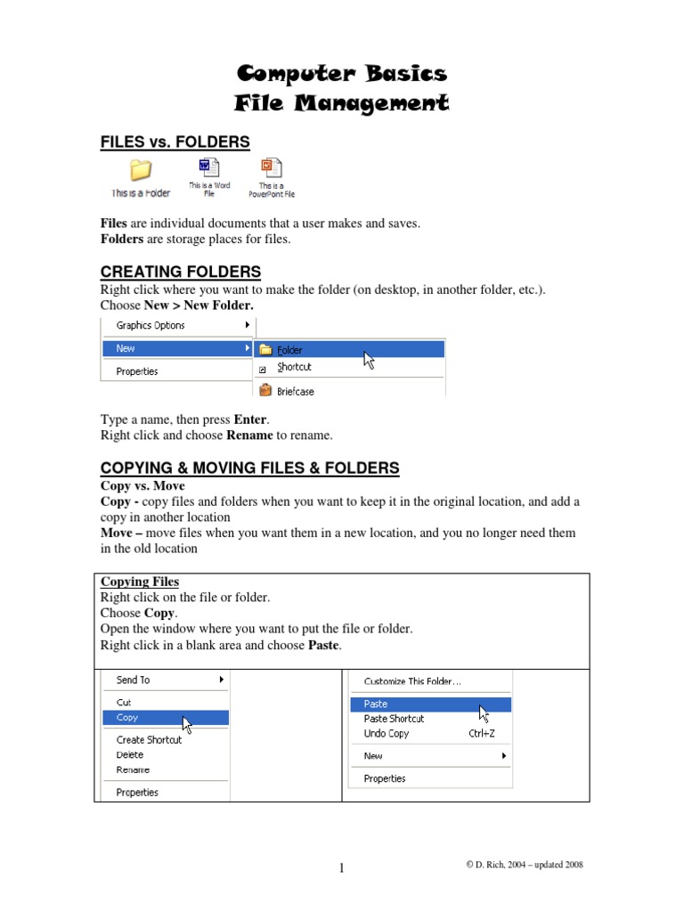 Computer Basics File Management Files vs. Folders PDF Computer