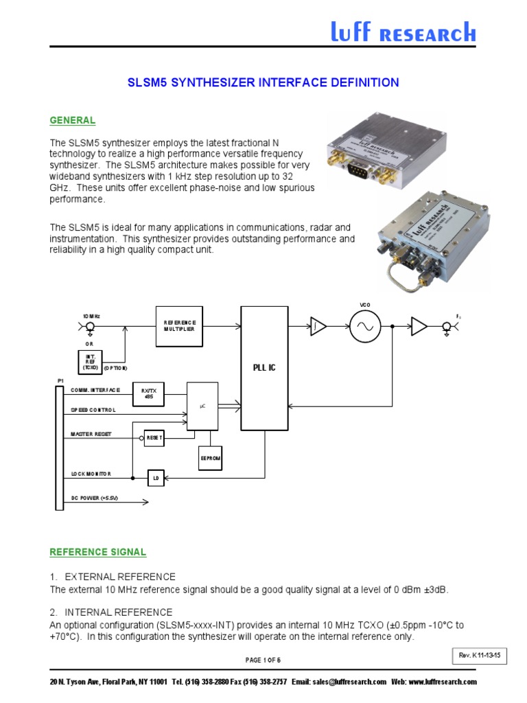 Slsm5 Synthesizer Interface Definition General PDF Electronics