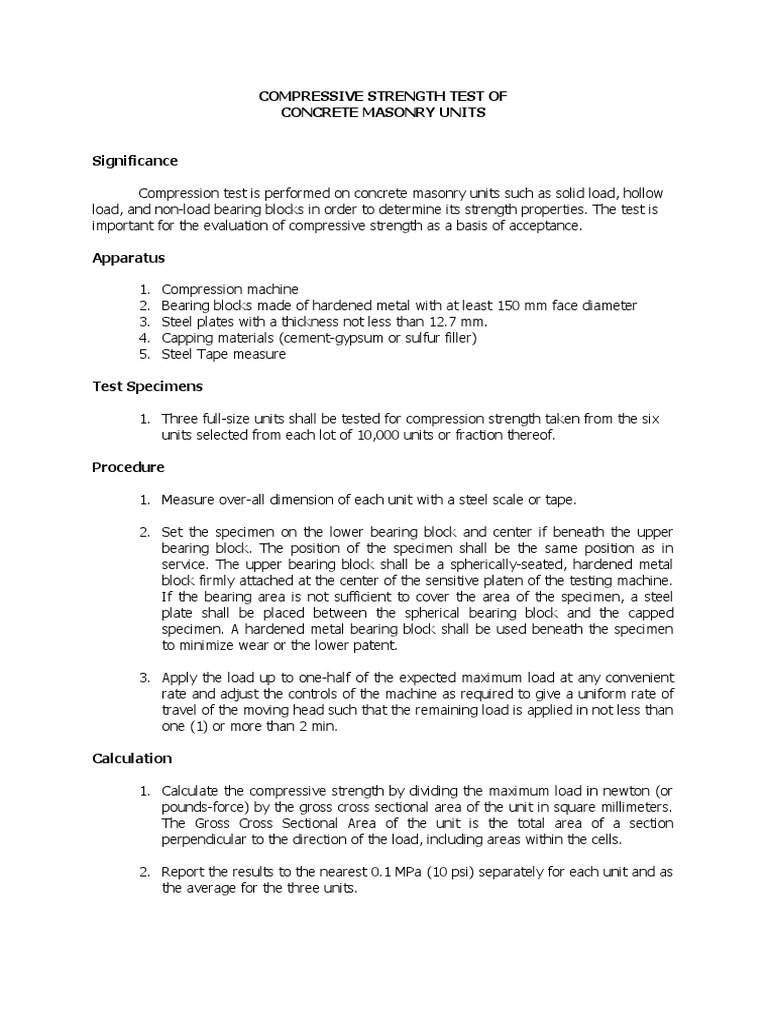 Compressive Strength Testing of CHB | PDF | Masonry | Concrete