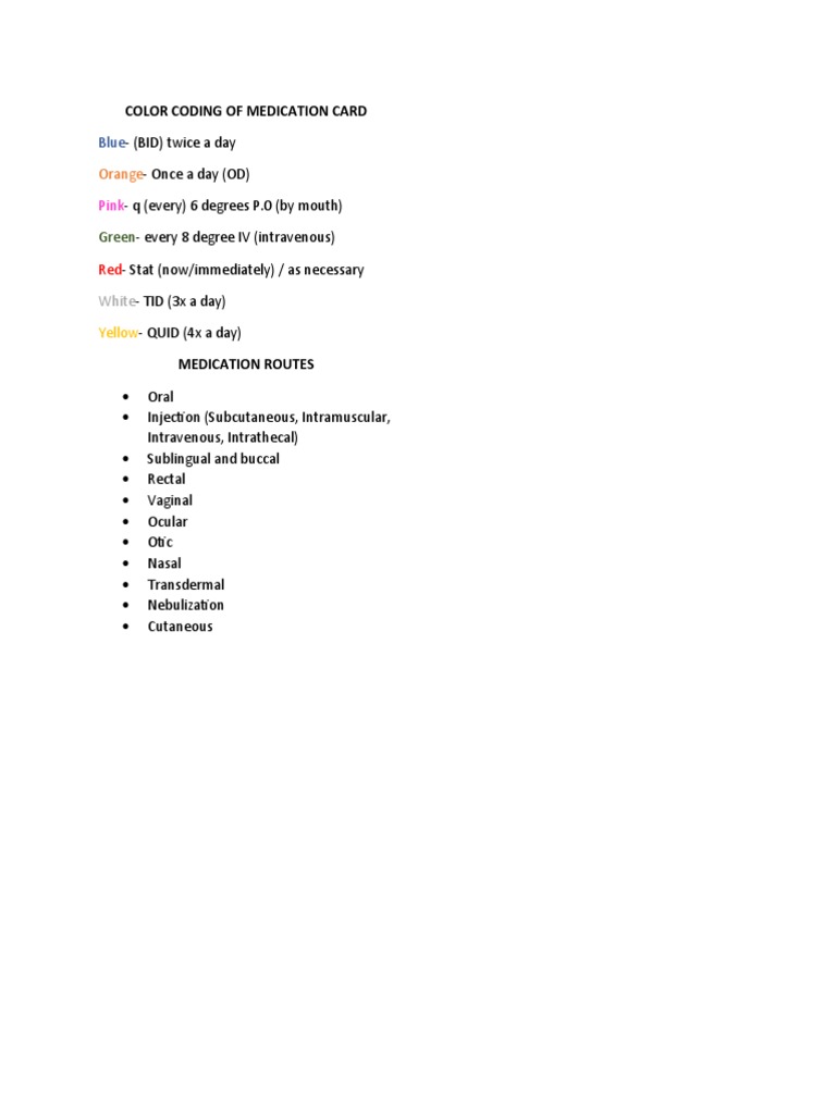 Color Coding of Medication Card | PDF