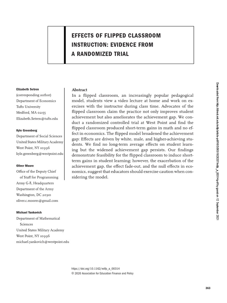 Effects of Flipped Classroom Instruction Evidence From A Randomized