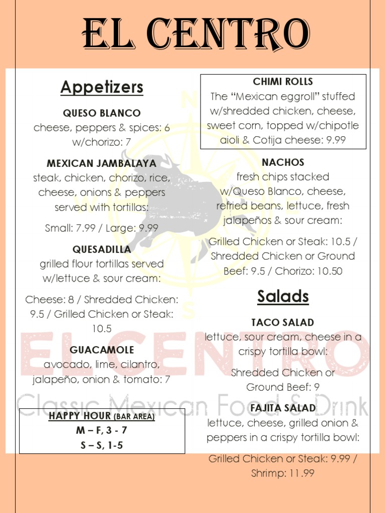 El Centro Menu Final 2021 PDF Cooking Latin American Cuisine