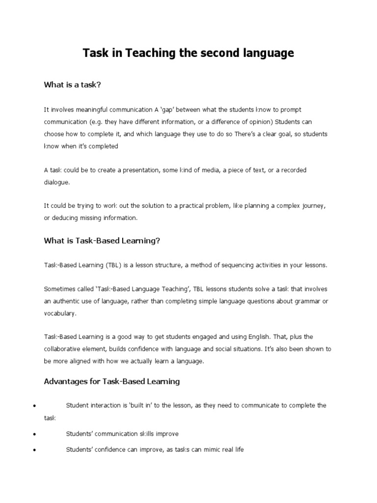 Task in Teaching The Second Language | PDF | Career & Growth