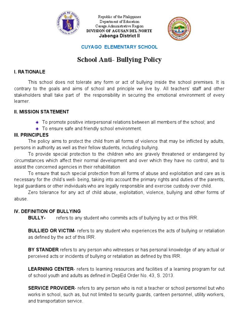 Anti Bullying Policy Framework | PDF | Violence | Bullying