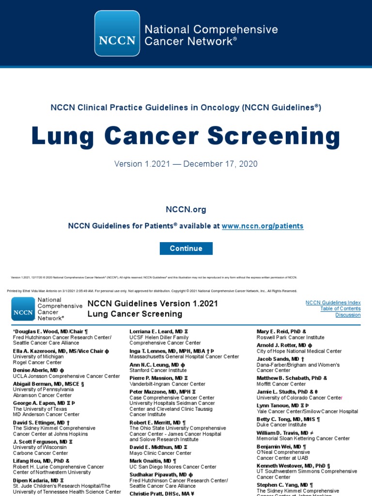 NCCN Guidelines On Lung Cancer Screening PDF Lung Cancer Ct Scan