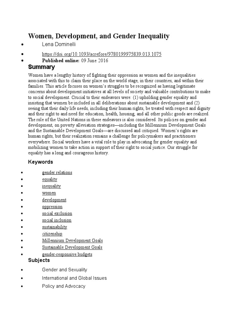 Women, Development, and Gender Inequality: Published Online: 09 June ...