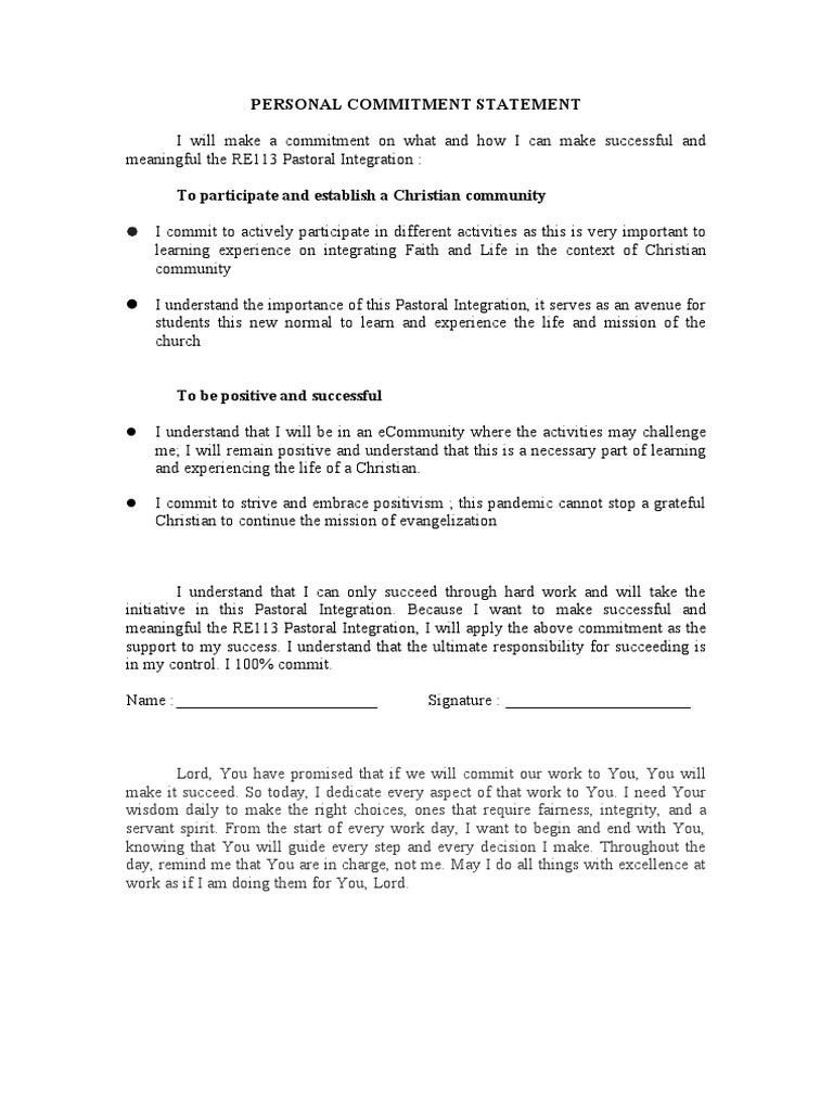 Personal Commitment Statement | PDF