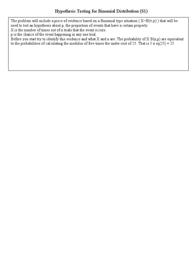 Hypothesis Testing For Binomial Distribution | PDF