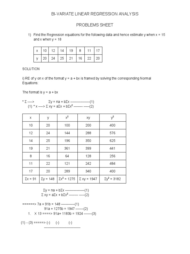 Bivariate Linear Regression Analysis Guide | PDF | Equations ...