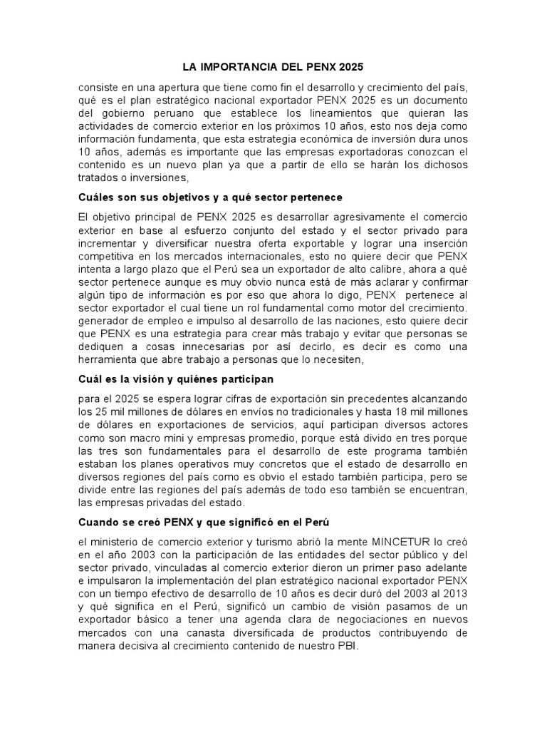 La Importancia Del Penx 2025 PDF Exportaciones Perú