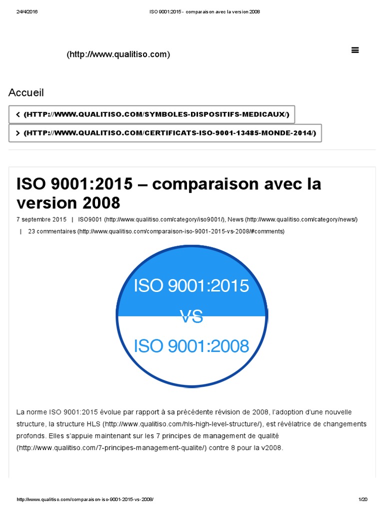 ISO 9001 - 2015 - Comparaison Avec La Version 2008 | PDF | Système de ...