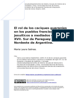 Maria Laura Salinas (2005). El rol de los caciques guaranies en los pueblos franciscanos y jesuiticos a mediados del siglo XVII. Sur de P (..)