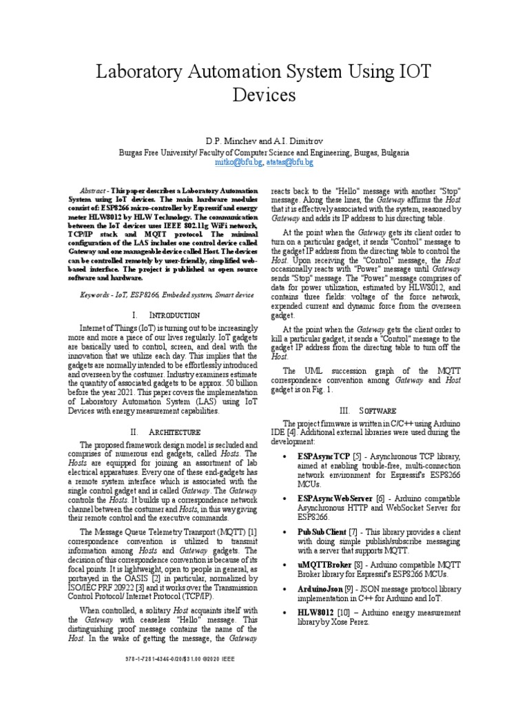 Laboratory Automation System Using IOT Devices D.P. Minchev and A.I. Dimitrov PDF Gateway