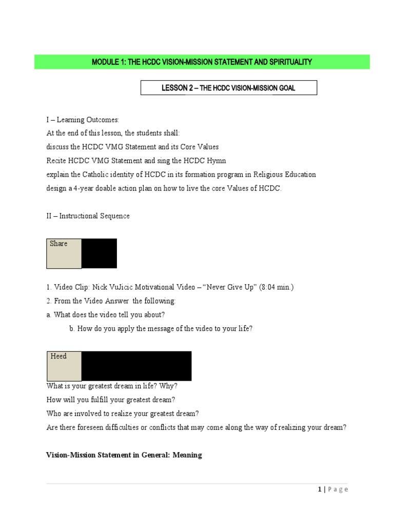 The HCDC Vision-Mission Goal Statement | PDF | Catholic Church | Jesus