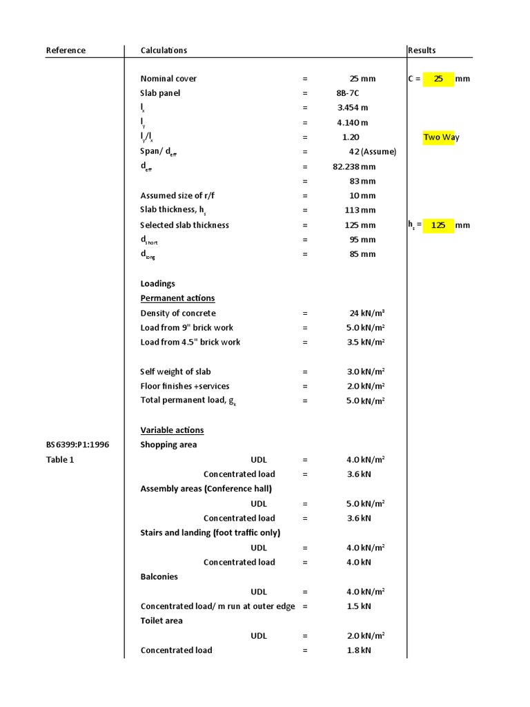 Slab Design Calculations and Reinforcement Details for an 8B-7C Panel ...