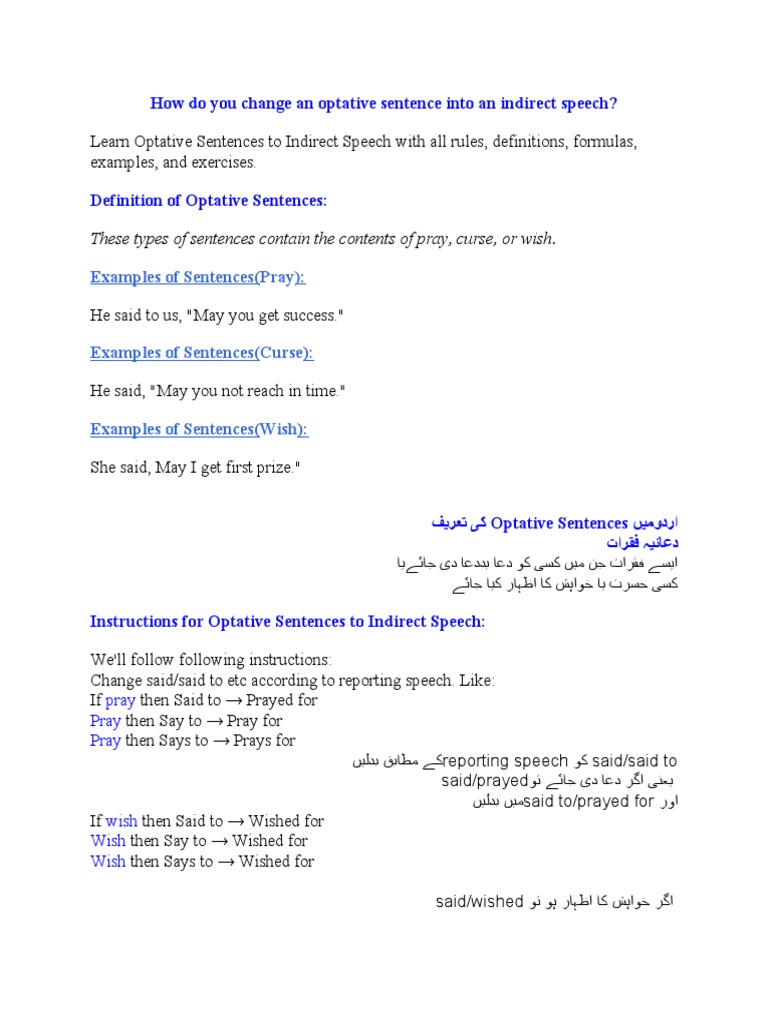 Optative Sentences in Indirect Speech | PDF | Sentence (Linguistics ...