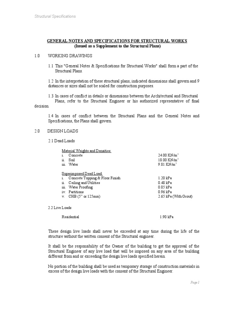 Structural Specifications and Notes | PDF | Concrete | Architectural ...