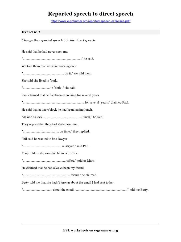 Reported to Direct Speech Exercises | PDF
